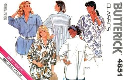 4851 BUTTERICK EZ LOOSE FIT YOKE SHIRTTAIL LONG SLEEVE SHIRT PATTERN 6-14 UNCUT